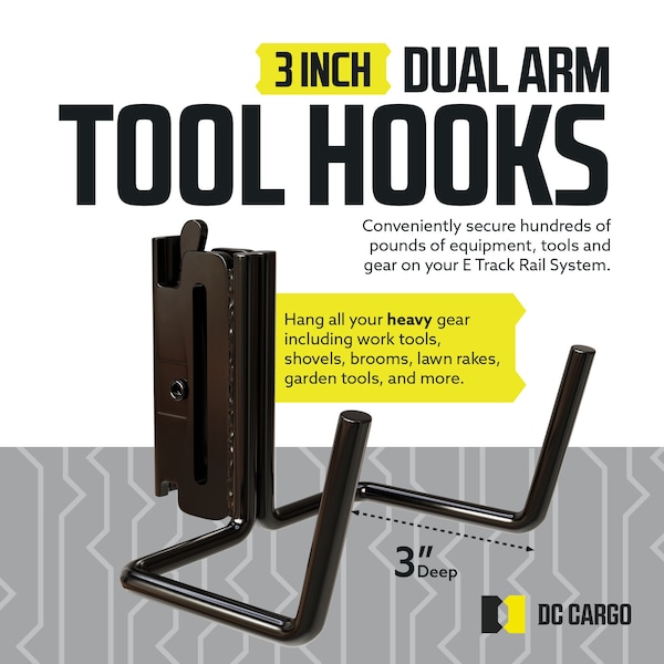 Extra-Wide E-Track Dual Arm Tool Hook, 3in Deep